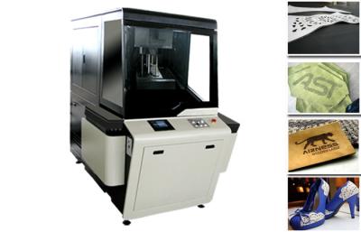 China Leather Shoes Labels Laser Marking Machine , Engraving , Punching , Cutting system for sale