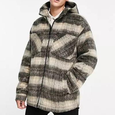 China Wholesale Custom Plaid Cowl Wool Blend Logo Vintage Brown Windproof Work Men's Casual Jacket for sale