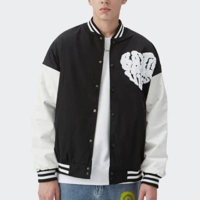 China Windproof White Letter Patched Black Bomber Jacket Custom Logo Plus Size Mens Jackets for sale