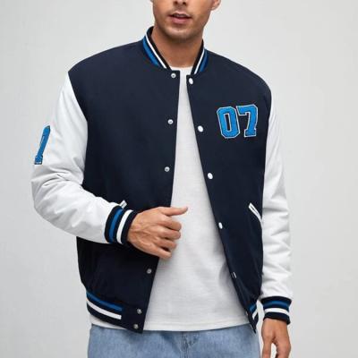 China Custom Made White Plus Size Varsity Windproof Varsity Bomber Baseball Navy Blue Casual Jackets For Men for sale