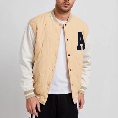 China Windproof Letter Patched Basketball Striped Blank Mens Varsity Trim Custom Bomber Jacket for sale