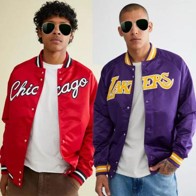 China Wholesale high quality high quality red purple mens baseball satin custom letterman bomber jacket windproof varsity for sale