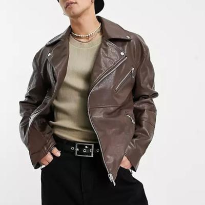 China Custom Stylish Brown Windproof Jacket Custom Faux Motorcycle Motorbike Leather Jackets For Men for sale