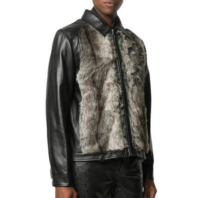 China Custom Motorcycle Faux Fur Pakistan Biker Retail Black Paneled Windproof Leather Jacket Riding For Men for sale