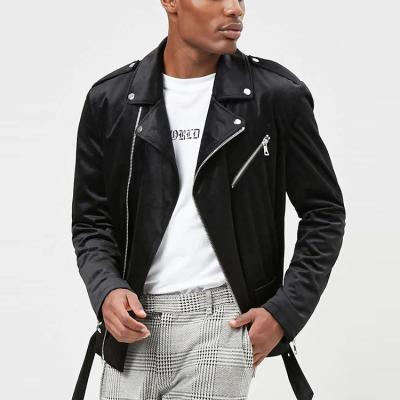 China Windproof Mens Notched Asymmetrical Lapel Zipper Front Zipper Slap Black Motorcycle Riding Motorcycle Leather Jacket for sale