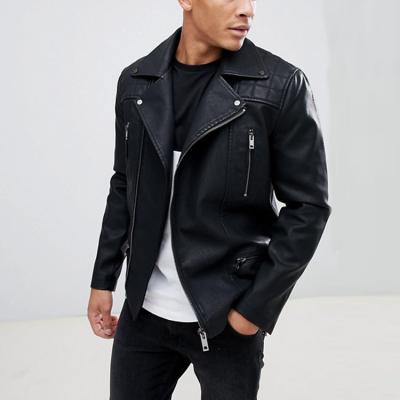 China Windproof china stitched faux shoulders motorcycle coat men's custom black motorcycle leather jacket for men for sale