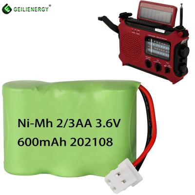 China Time radio Ni-MH 3.6v 2/3aa 600mah rechargeable nimh battery pack for time radio for sale