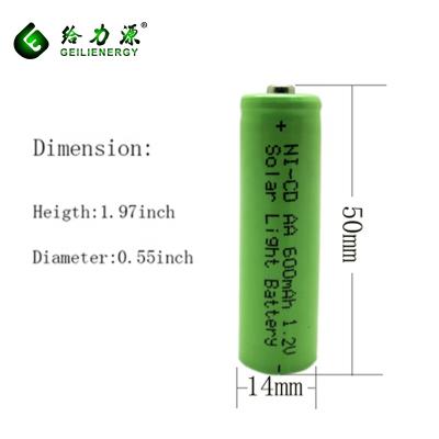 China Green Housing AA 600mah 1.2v Ni-Cd Rechargeable Battery For Solar Lights for sale