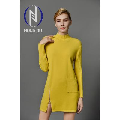 China Breathable Wholesale Winter Sweater Knitwear With Zippers Design Women Sweater Dresses for sale