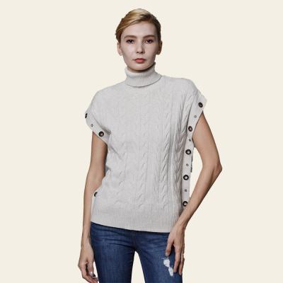 China Breathable Eyelet Decoration Beige Color Sweater Fashion Women Comfortable Sweater Short Sleeve for sale