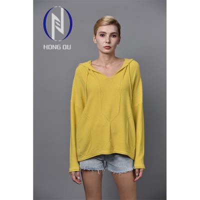 China Breathable High Quality Computer Knitted Sweater Autumn Yellow V-Neck Hoodie For Women for sale