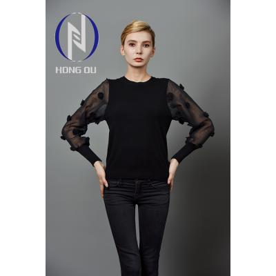 China Custom Black Women Sheer Puff Pullover Size Sweater Plus Sleeve for sale