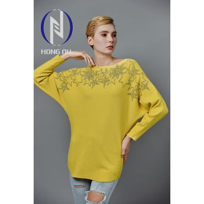 China Fashionable Yellow Five-pointed Decorative Pullover Plus Size Long Sleeve Sweater Starred For Women for sale