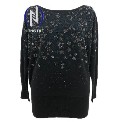 China Five-pointed plus star decoration autumn size black round neck long sleeves sweater for ladies for sale