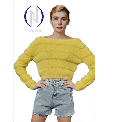 China Breathable Fashionable Korean Chic Style Yellow Short Sleeve Sweater Long For Women for sale