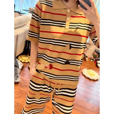 China Breathable hot sale fashion brand B brand female short sleeve stripe shorts 2 pieces fit for burberrylly for sale