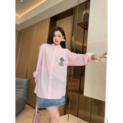 China Brand G Brand New Breathable Shirt Design 100% Cotton Shirts Stripe Wear Top Summer Long Sleeve Clothing For guccilly for sale