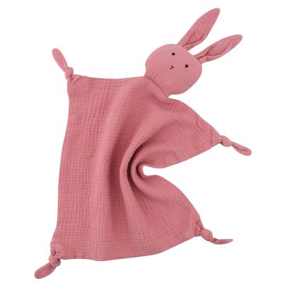 China Toy Organic Cotton Fabric Soft Rabbit Animal Safety Relieving Drool Saliva Cover Absorbent Towel With Baby Teethers for sale