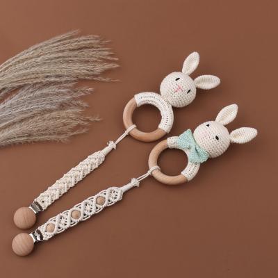 China Toy New Arrival Soft Crochet Pacifier Baby Teether Handmade Wooden Rabbit Chewie Teether for sale