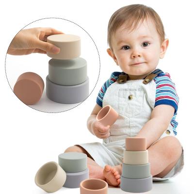 China 100% Food Grade Silicone Baby Silicone Stacking Blocks Toy Baby Puzzle Toy Soft Silicone Baby Toy Set for sale