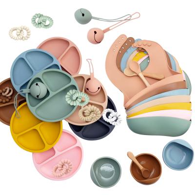 China BPA Safe Comfy Free Waterproof Bibs with Dinner Dish and Spoon and Nipple Handle Storage Box and Double Curved Bowl and Wood Ring for sale