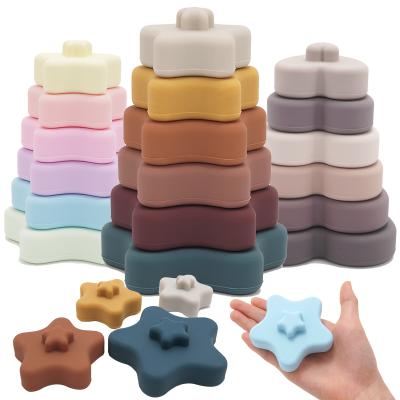 China 2020 New Arrivals BPA Heart Star Teether Edible Rubber Baby Building Blocks Defensive Stance Silicone 3D Educational Toys for sale