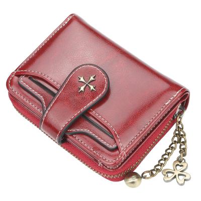 China Waterproof Women's Short Wallet Korean Oil Wax Coin Wallet Fashion buckle zipper driver's license card bag for sale