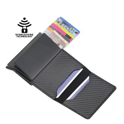 China RFID+Automatic pop-up Hot sell men women card holder metal aluminum case automatic cartridge card sleeve RFID minimalist thin wallet for sale