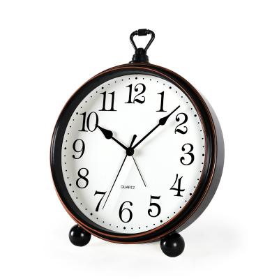 China Art Deco New Products Classic European Style Gift Round Black Desk Retro Clocks Bedroom Hotel Dining Room Office Home Alarm Clocks for sale