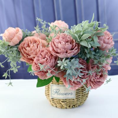 China 36cm Peony Silk Cluster Artificial Silk Flowers Plastic Pink Multiple Color Flower Cluster For Wedding for sale