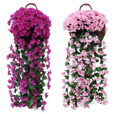 China Artificial Silk Fabric Violet Flower Wedding Decoration Plant Hanging Plastic Flower Backdrop Wall for sale