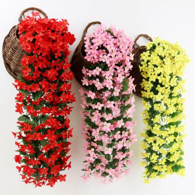 China Long Silk Fabric 78cm Home Decoration Wedding Plastic Simulation Violet Wall Hanging Flower Vine Flower Basket for sale