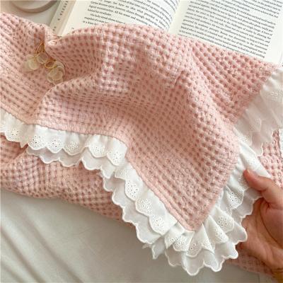 China PORTABLE Hot Selling Cotton Ruffle Sofa Blanket Organic Super Soft Acrylic Wrap Knit 100% Organic Cotton Baby Blanket For Newborn for sale