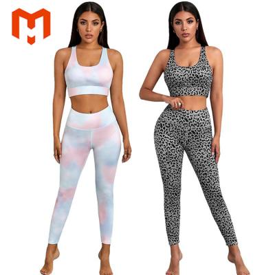 China Custom Women's Workout Yoga Set Private Label Sports Bra Breathable Fitness Printed Yoga Pants Gaiters for sale