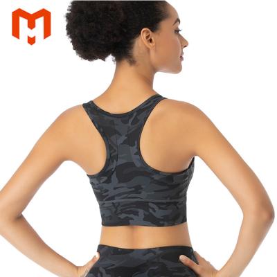 China Custom Logo Sports Bra Big Size Elastic Athletic Camouflage Stripe Breathable Fitness Yoga Bra for sale