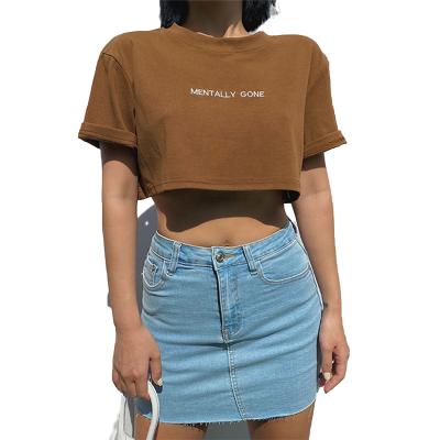 China Round Neck Washed Maglietta T-shirt Women Female DA Donna Cropped Short Sleeve Anti-Wrinkle OEM Summer Tee Camiseta Mujer Girl Crop Sweatshirt for sale