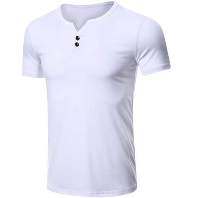 China Anti-Wrinkle Summer Button Collar V-Neck Short Sleeve Kaos Baju T Quick Dry Casual T Shirts For Men for sale