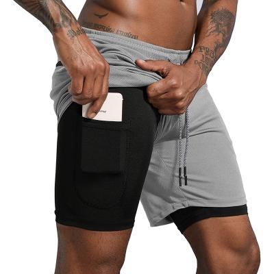 China Custom Anti-Wrinkle Double Layer Fitness Wear Workout Zipper Pockets Pantalones Cortos Celana Pendek Gym Mens Sports Shorts for sale