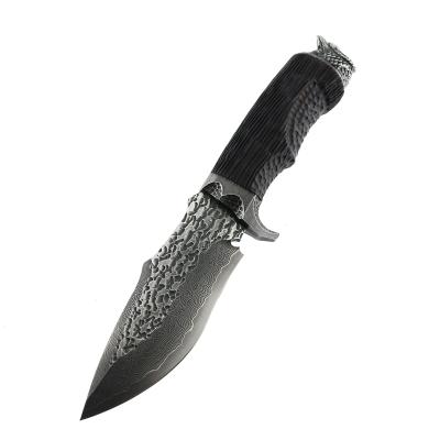 China Non-variable Good Quality Black Wood Handle Damascus Blade Knives Damascus Difficulty Utility Camping Hunting Knife With Sheath for sale