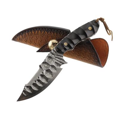 China Damascus Blade Damascus Sharp Knives High Quality Non-variable Steel Utility Camping Hunting Knife With Sheath for sale