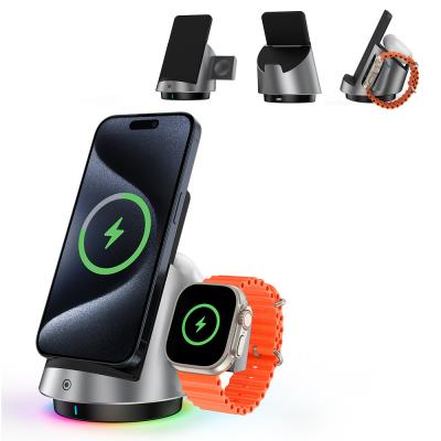 China 3 In 1 Wireless Iphone Charger Stand Desktop Dual Coil Magsafe Car Mount for sale