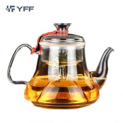 China Sustainable Handmade High Borosilicate 800ml Clear Glass Teapot Set Custom Teapot Glass With Infuser for sale