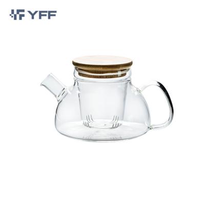 China Sustainable 1000ml Clear Borosilicate Glass Teapot Set, Heat Resistant Clear Glass Teapot Bamboo Lid With Ceramic Tea Warmer for sale