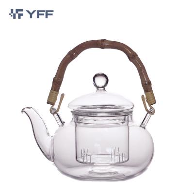 China Sustainable Teapot with Filter Glass Water Carafe Borosilicate Glass, Glass Teapot with Infuser Stovetop Teapot 950ml/32oz Tea Kettle for sale