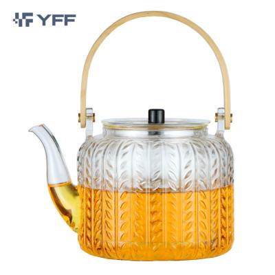 China High Borosilicate Glass Sustainable Teapot With Bamboo Handle Loose Leaf Blooming Teapots for sale