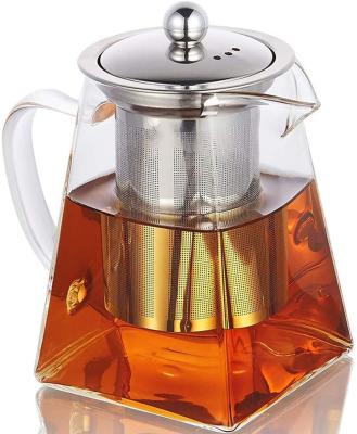 China Sustainable high quality glass teapot with removable stainless steel cover and brewing device, square glass teapot. for sale