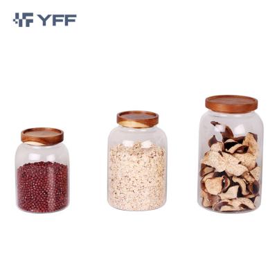 China Freshness Preservation High Borosilicate Glass Storage Round Container Square Jars With Bamboo Wood Cork Lids for sale