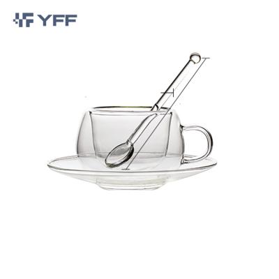 China Wholesale High Quality Sustainable Borosilicate Double Layer Large Wall Borosilicate Glass Mug OEM 80ml 150ml 450ml For Tea for sale