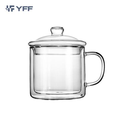 China Wholesale Heat Resistant Sustainable Coffee Juice Drinking CupTea CoffeEspresso Wall Double Glass Iced Mug With Handle for sale