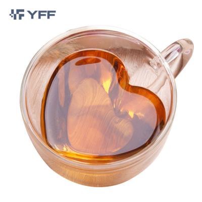 China O351 180 240ml Clear Glass Coffee Mug Gift Viable Creative Beer Tea Beer Love Glass Mugs Transparent Heart Shaped Double Wall Cup for sale